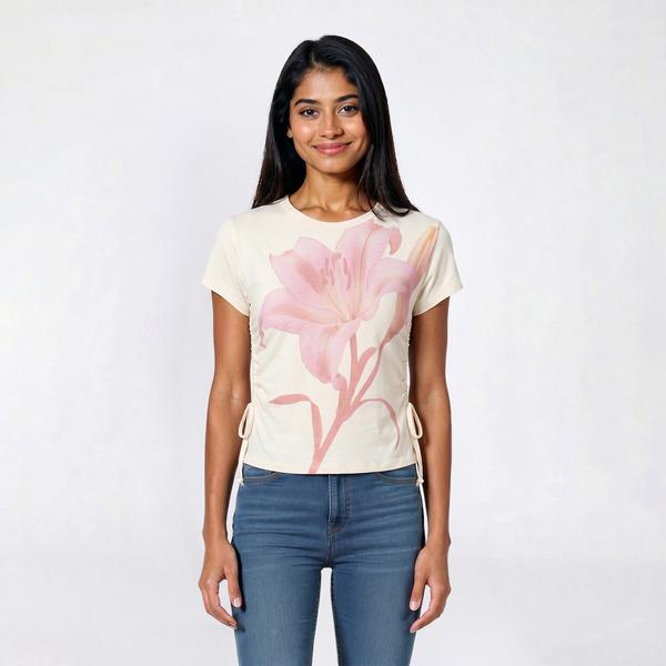 Juniors Attitude Not Included Lily Side Tie Cinched Graphic Tee